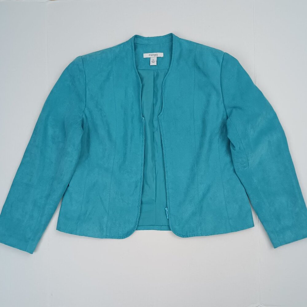 Dress Barn Blazer Womens Petite Faux Suede Lined Long Sleeve Jacket - Pre-owned